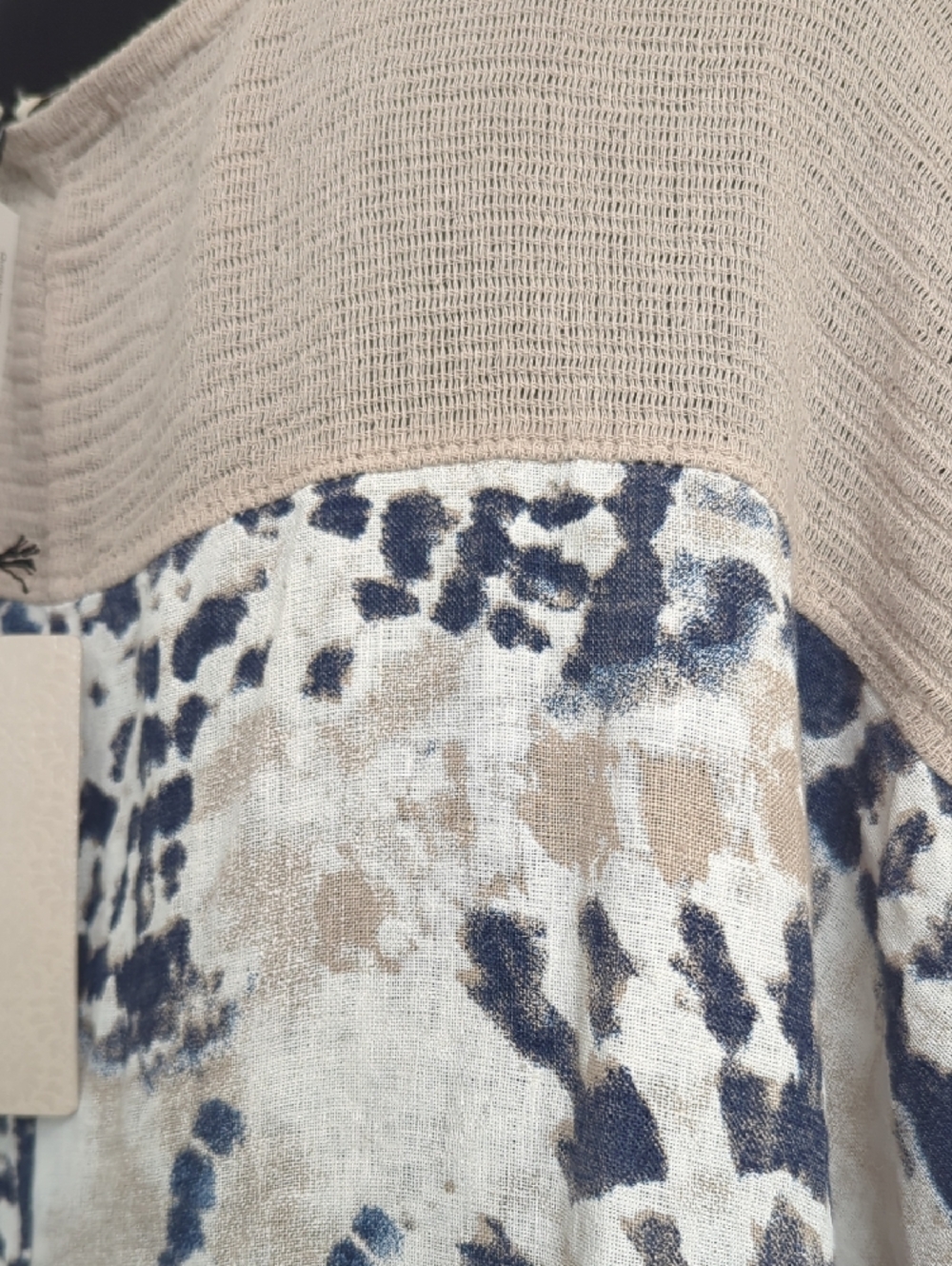 NWT Lungo L'Arno 100% Linen Tie-Dye Navy & Natural Mixed-Media Tunic - Picture 5 of 11